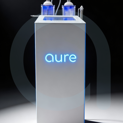 Urządzenie Hydraboost na ciemnym tle z podświetlonym napisem aure.png